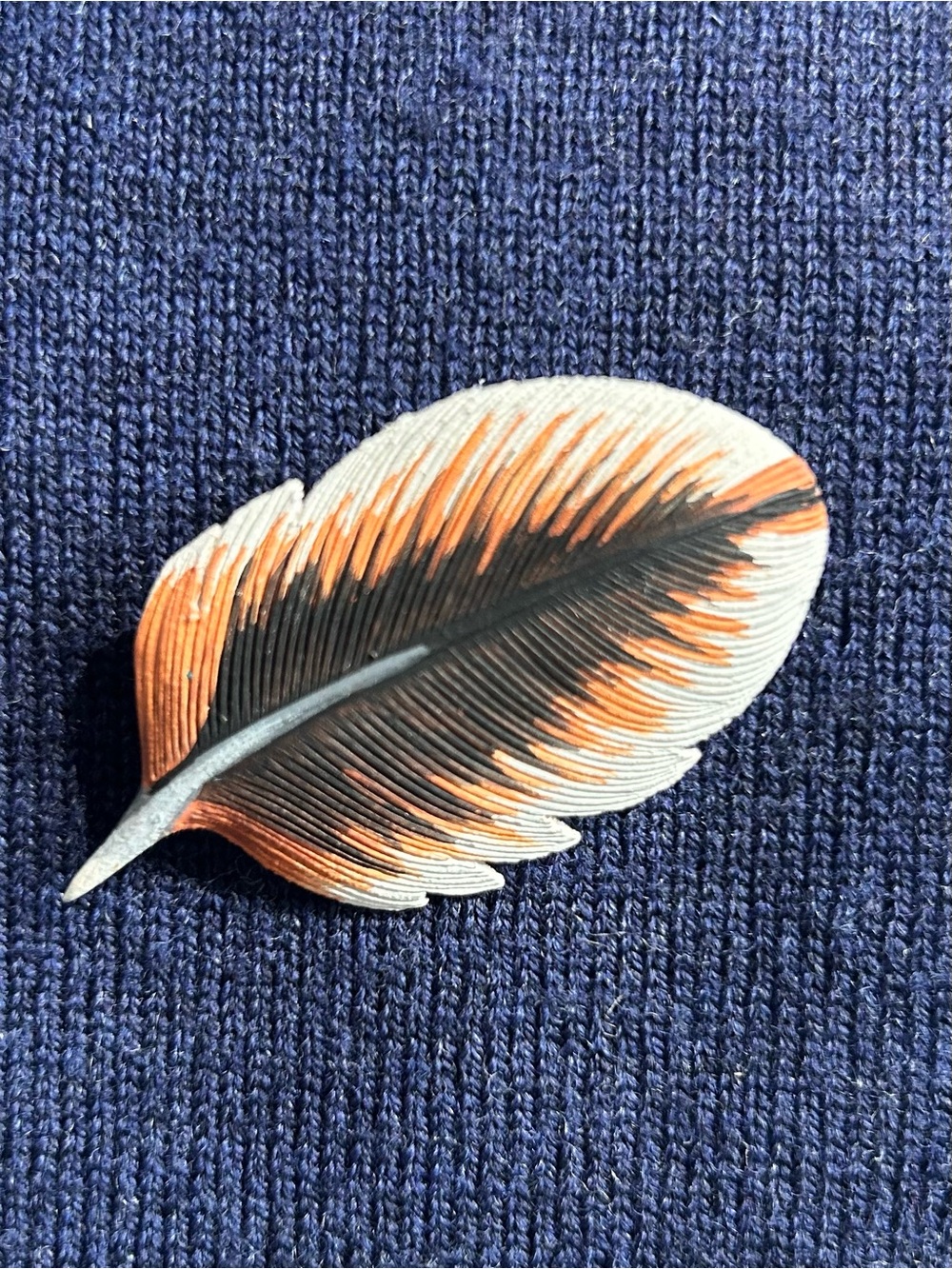 Ward E. Hermann Red-tail Hawk Feather Carved Wood Pin | Vintage | Signed Art